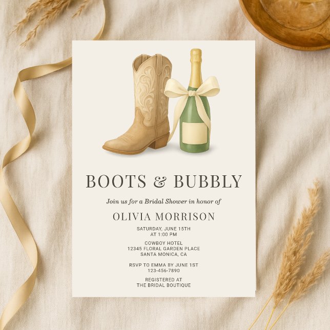 Invitation Boots and Bubbly Elegant Bow Bridal Shower (Créateur téléchargé)