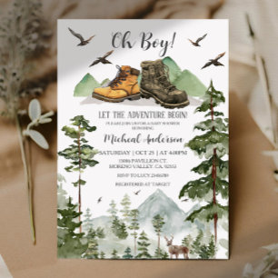 Invitation Boots Boy Pine Adventure Commencer le Baby shower 