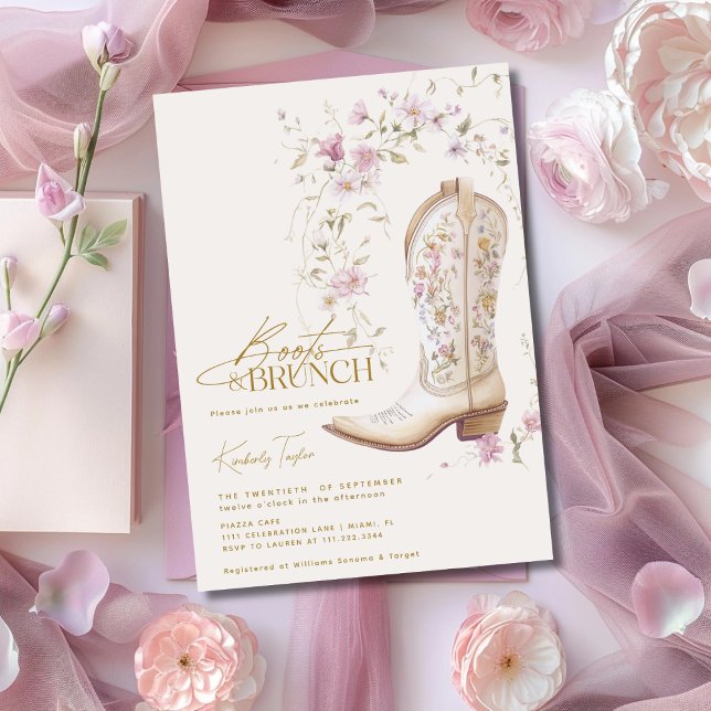 Invitation Boots & Brunch Fête des mariées Fleurs florales ro (Créateur téléchargé)