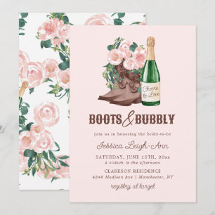 Invitation Boots & Bubbly Floral Champagne Fête des mariées