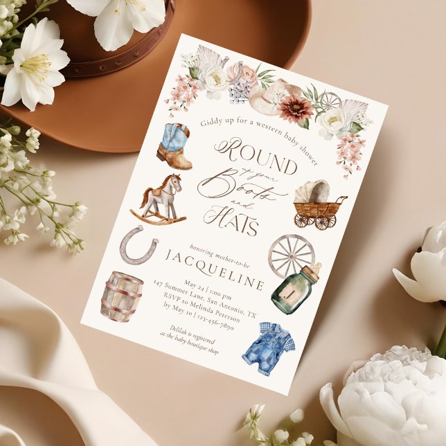 Invitation Boots & Casquettes Wild West Western Cowboy Baby s (Boots & Hats Wild West Western Cowboy Baby Shower Invitation)