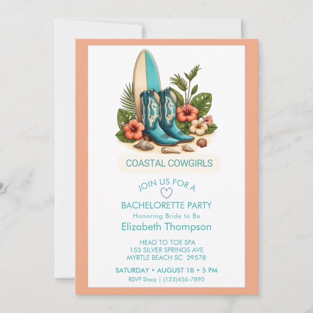 Invitation Boots Coastal Cowgirls Bachelorette Week-end (Devant)