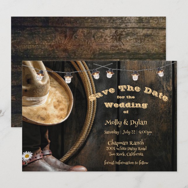 Invitation Boots Country Casquette & Barnwood Enregistrer La  (Devant / Derrière)