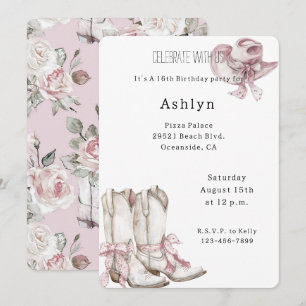 Invitation Boots de Casquette de fille blanche rose vif Anniv