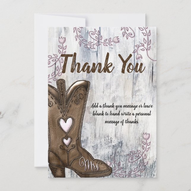Invitation Boots de Fête des mariées Coeur Rose Boots Merci (Devant)