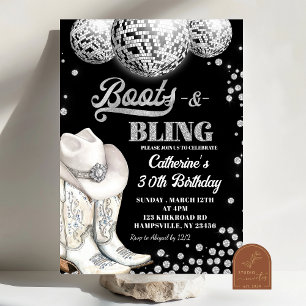 Invitation Boots et Bling Silver fête d'anniversaire