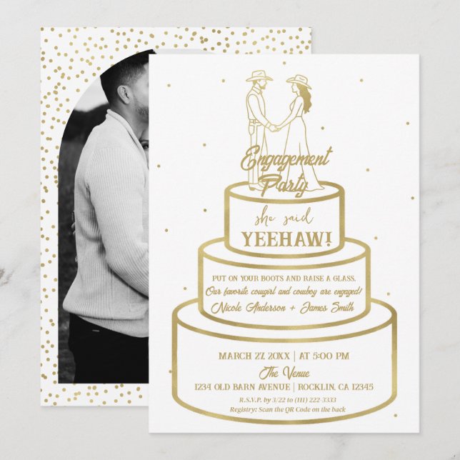 Invitation Boots Love & Buttercream gâteau Fiançailles de l'O (Devant / Derrière)