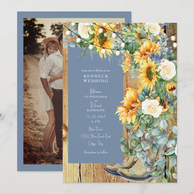 Invitation Boots Mariage cou rouge Boots chaîne Périwinkle (Devant / Derrière)