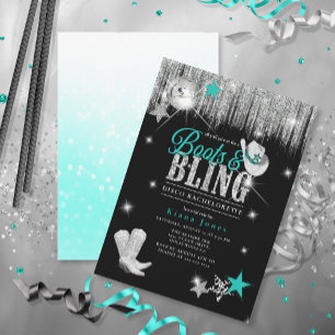 Invitation Boots 'n Bling Disco Bachelorette Turquoise ID925