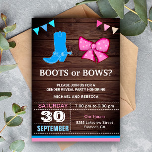 Invitation Boots or Bows Gender Revevela Party