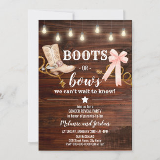 Invitation Boots or Bows Gender Revevela Party