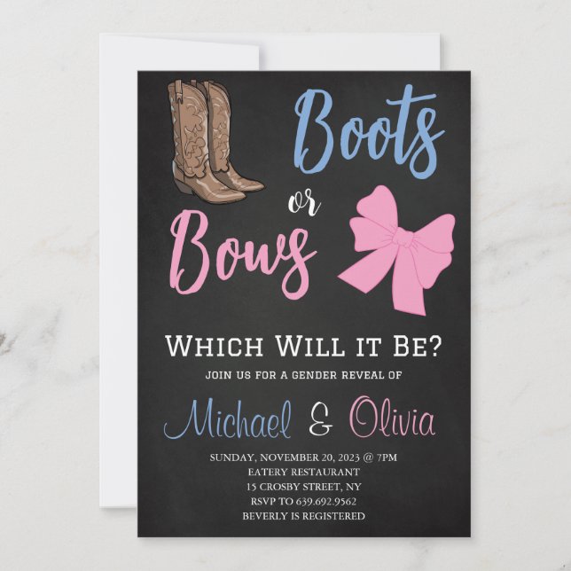 Invitation Boots or Bows Genre Reveillez Baby shower de fête (Devant)