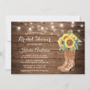 Invitation Boots rustiques Chaîne Lumières Tournesol Fête des