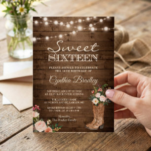 Invitation Boots rustiques Cowgirl Sweet sixteen 16 invitatio