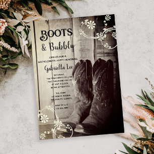 Invitation Boots rustiques et Bubbly Western Bachelorette Par