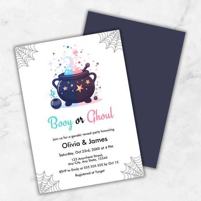Invitation Booy ou Ghoul Cauldron Halloween Révélation de gen (Booy or Ghoul Cauldron Halloween Gender Reveal Invitation )