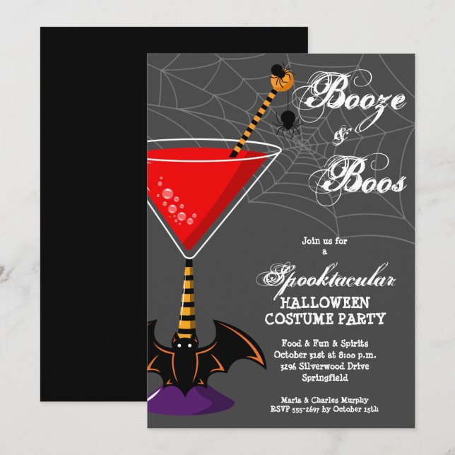 Invitation Booze et Boos Martini Budget Halloween (Devant / Derrière)
