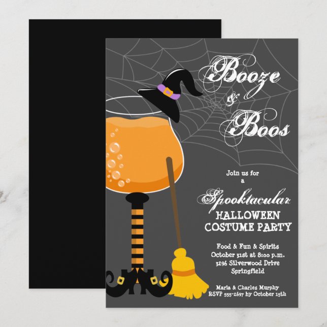 Invitation Booze et Boos Verre Halloween (Devant / Derrière)