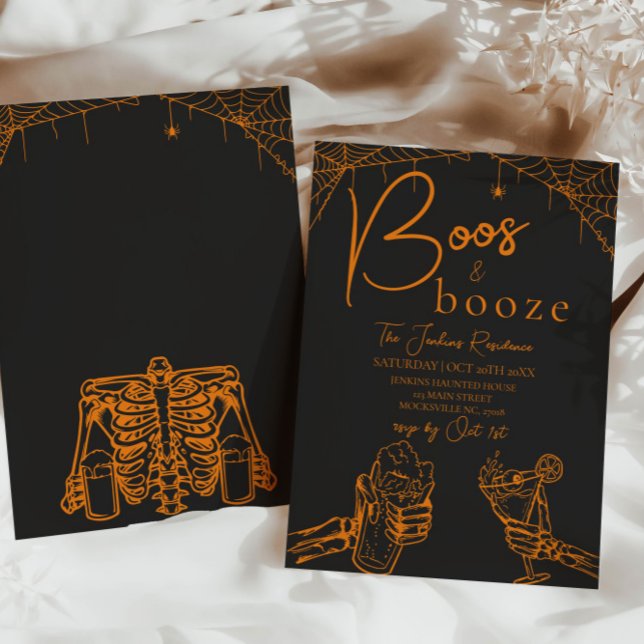 Invitation Booze Halloween Skeleton Party Orange (Créateur téléchargé)