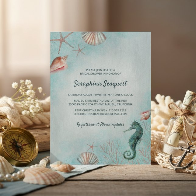 Invitation Bord de mer | Fête de mariage Coquillages Bleus de (Créateur téléchargé)