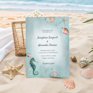 Invitation Bord de mer   Plage Eau Bleue Aquarelle Coquillage
