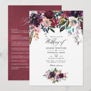 Invitation Bordeaux Couleur Vin Floral Jardin Mariage