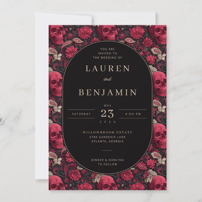 Invitation Bordeaux Gothic Paisley Wedding (Devant)
