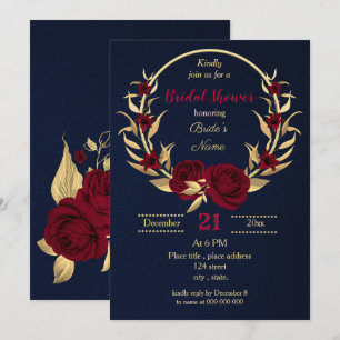 Invitation bordeaux or floral marine bleu nuptiale