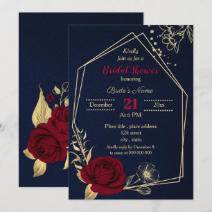 Invitation bordeaux or floral marine bleu nuptiale