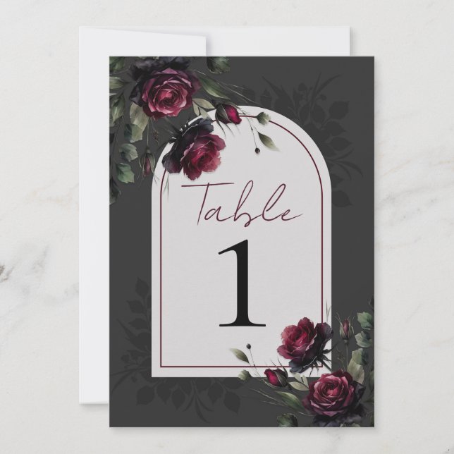 Invitation Bordeaux Red Roses Shadowy Grey Floral Mariage (Devant)