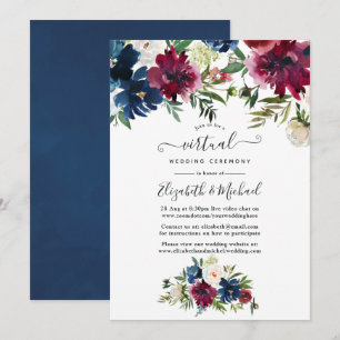 Invitation Bordo et marine Aquarelle Florale Mariage virtuel