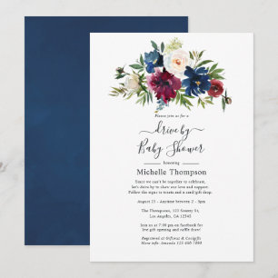 Invitation Bordo et Marine Floral Drive Par Douche