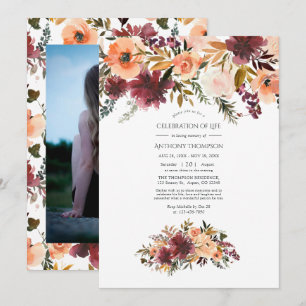 Invitation Bordo Peach Aquarelle Florale Fête de la vie
