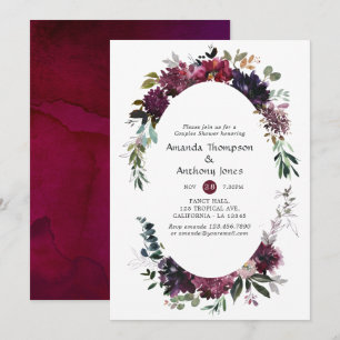 Invitation Bordo Violet Plum Floral Couples Douche
