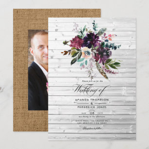 Invitation Bordo Violet Plum Floral Rustique Bohème Mariage