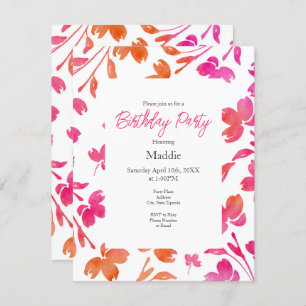 Invitation Bords de fleurs d'aquarelle rose et orange chauds