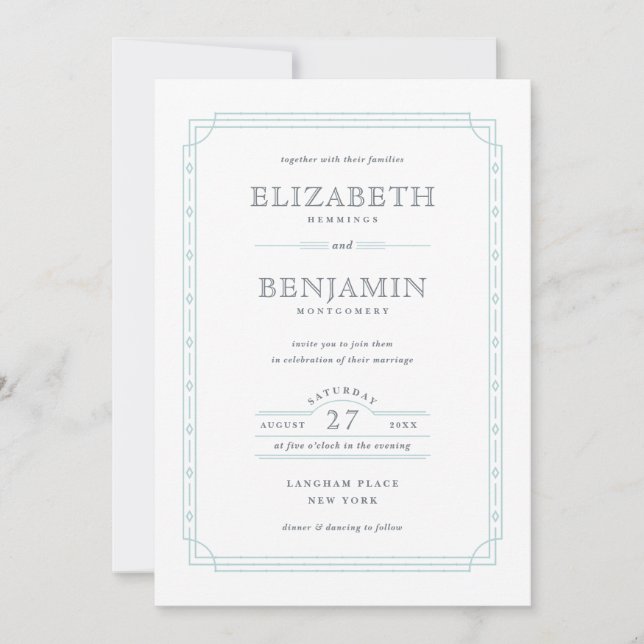 Invitation Bordure Art déco moderne Mariage blanc (Devant)
