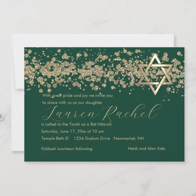 Invitation Bordure bat mitzvah or brillant sur n'importe quel (Devant)