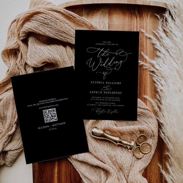 Invitation bordure blanche noir unique QR Code mariage (Créateur téléchargé)