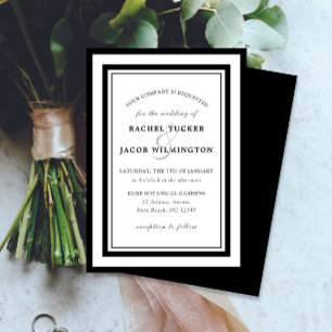 Invitation Bordure blanche noire moderne Mariage simple