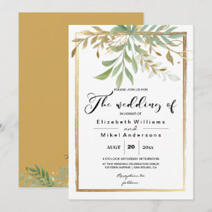 Invitation Bordure classique Feuille doré mariage de verdure