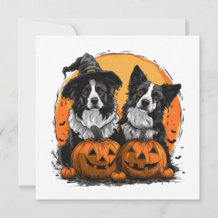 Invitation Bordure Collie Chiens Halloween Jack O Lanterns