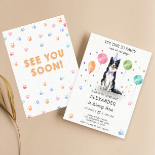 Invitation Bordure Collie Pawty Chien Chien Chien Chiot Anniv