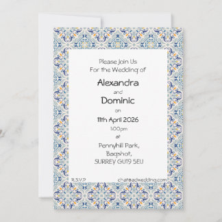 Invitation Bordure de carreaux bleu, jaune et blanc