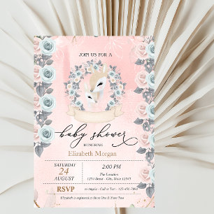 Invitation Bordure de cerfs nouveau-nés mignons avec des rose