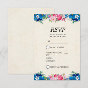 Invitation Bordure de Fleur Bleue et Rose Pretty RSVP
