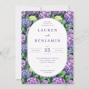 Invitation Bordure de Hortensia Floral Pourpre Romantique