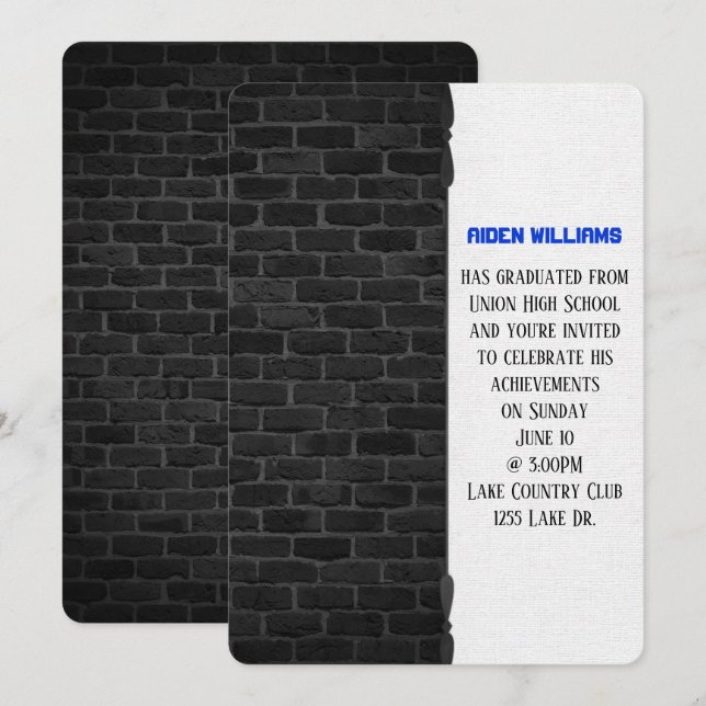 Invitation bordure de mur de briques pour la fête de graduati (Devant / Derrière)