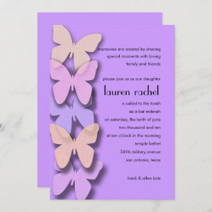 Invitation Bordure de papillon Dimensional bat mitzvah violet
