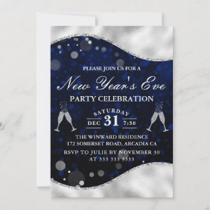 Invitation Bordure de vague bleue et argentée pour la fête du